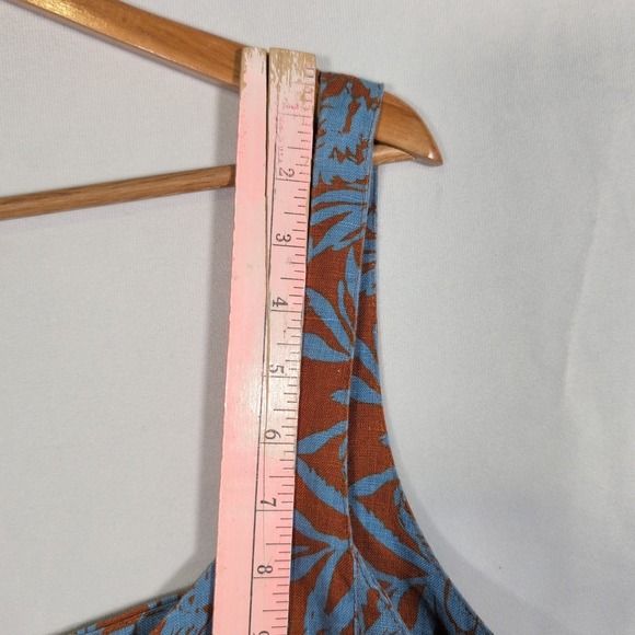 Madewell Sweetheart Mini Dress Blue Rust Floral Linen Womens SZ 16 - Picture 8 of 9